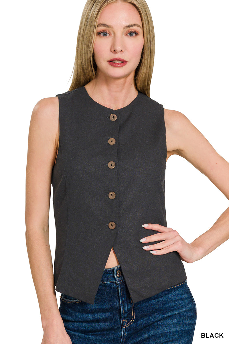 Linen 5 Button Vest