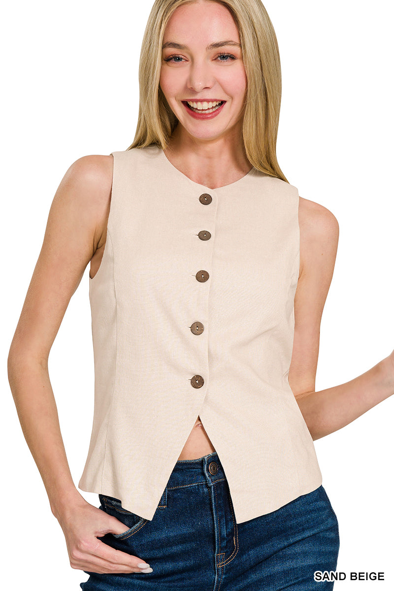 Linen 5 Button Vest
