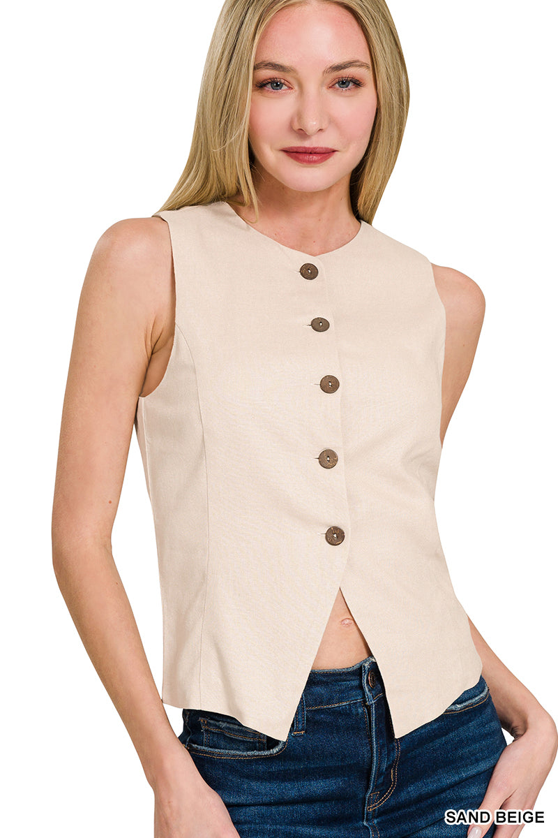 Linen 5 Button Vest