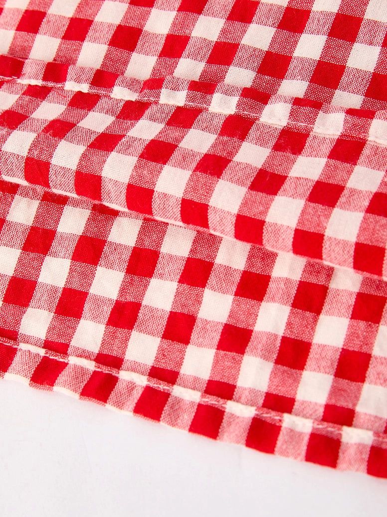 Cherry Bow Plaid Smocking Embroidery Girls' Dress