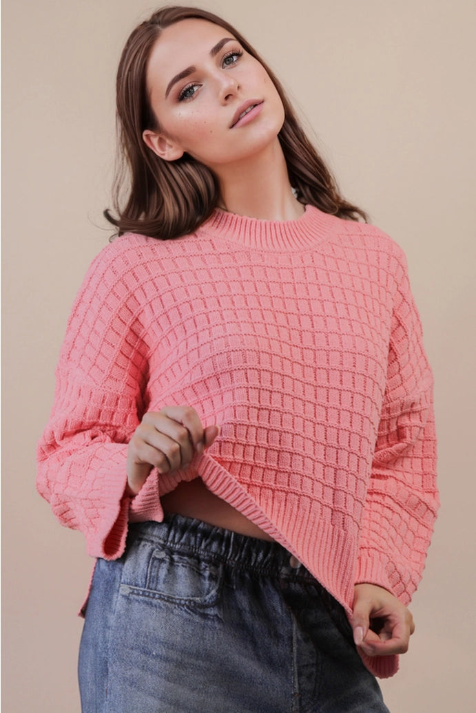 Oversized Textured Solid Casual Knit Sweater Top