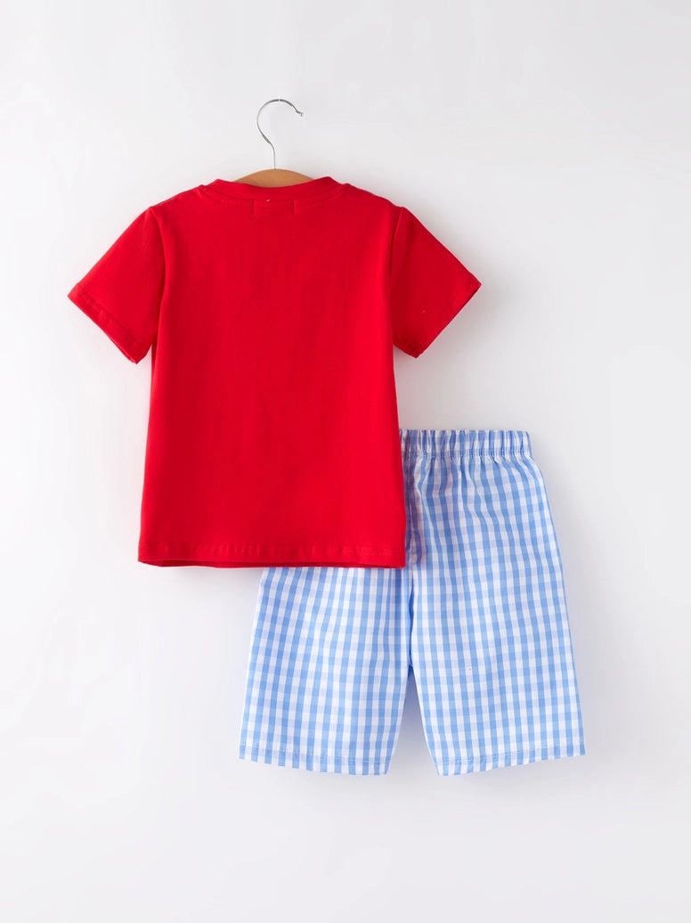 4th of July Flag Embroidery Smocking Boys Set