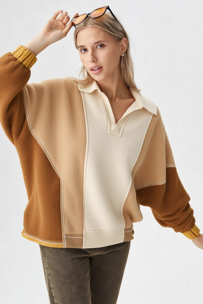 Color Block Frenchy Terry Oversized Knit Top