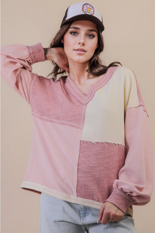 Oversized Color Block Casual Knit Top