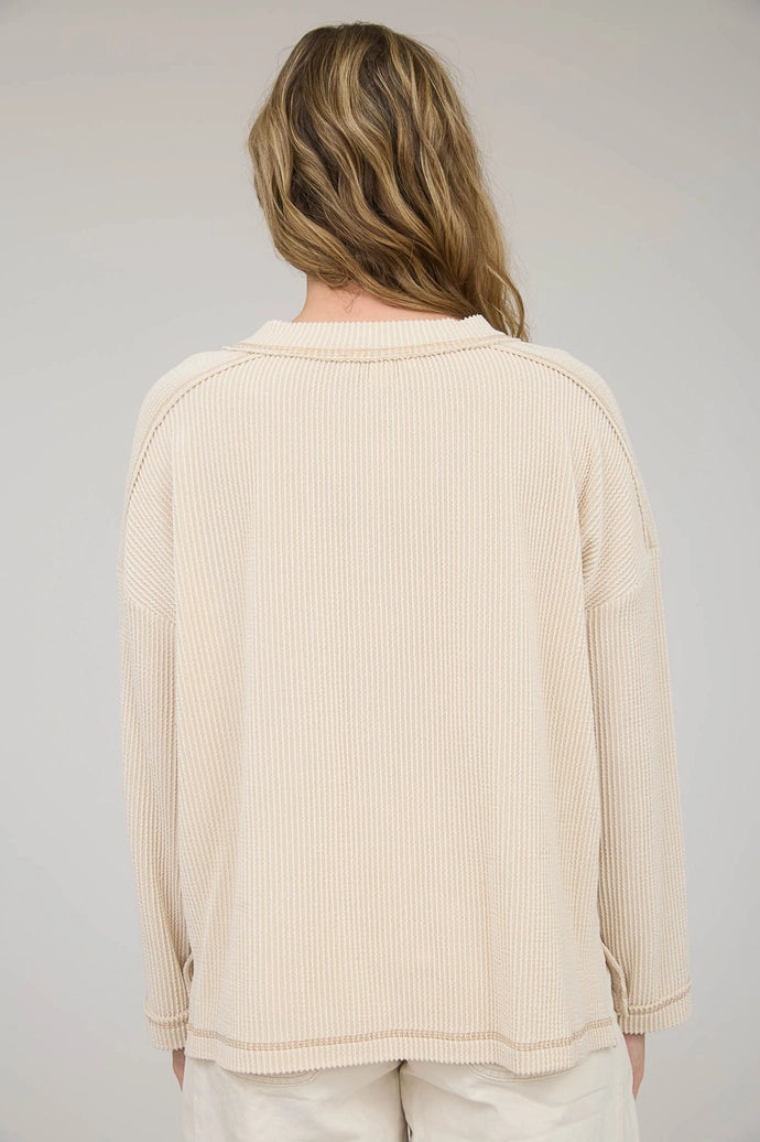 Crew Neck Ribbed Long Sleeve Knit Top