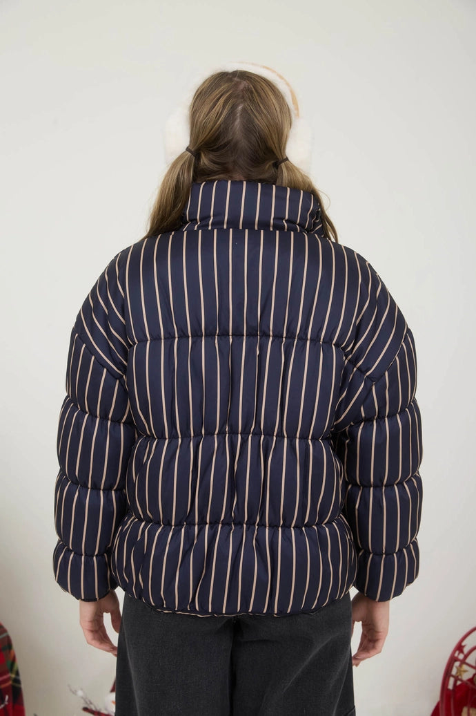Striped High Neck Puffer Jacket
